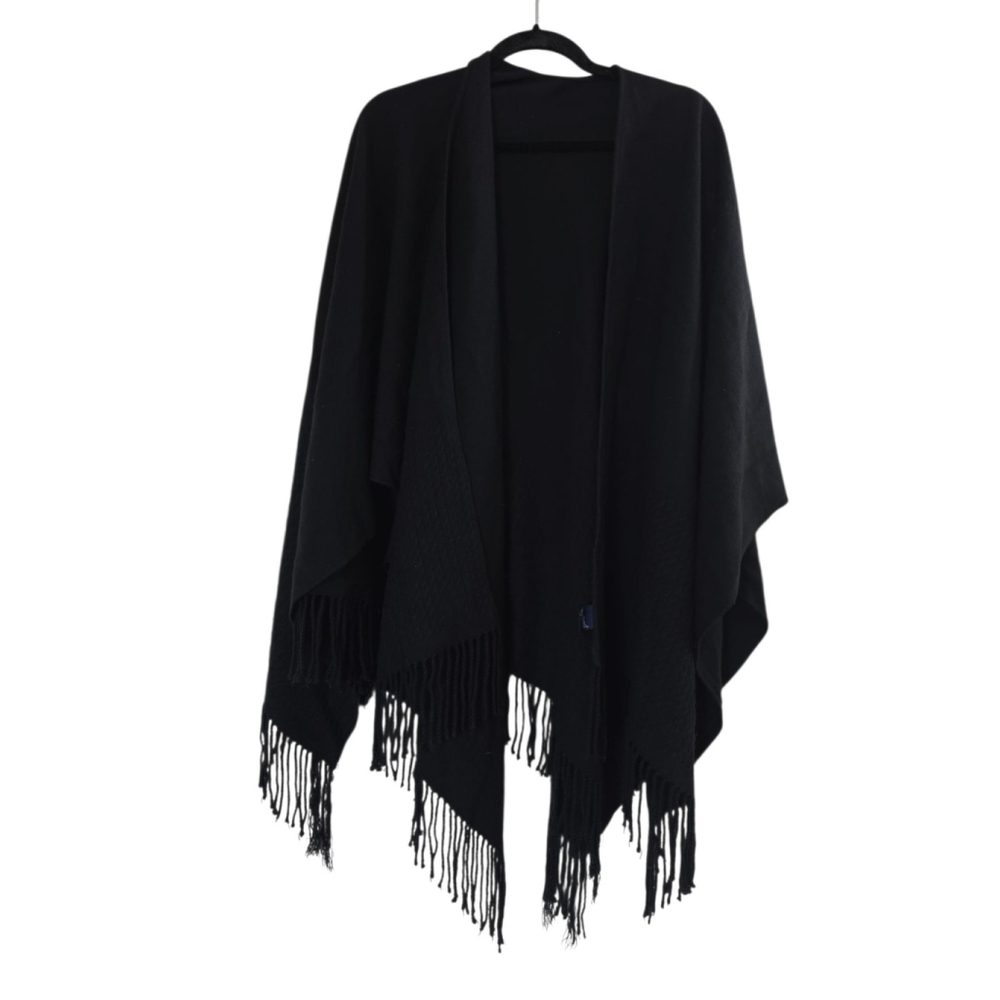 D & BOND Women's Poncho Black Fringe Shrug Or Shawl